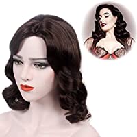 STfantasy Pelucas mujer pelo natural media largo moreno rizado Finger Wave peluca Disfraces Diario Cosplay